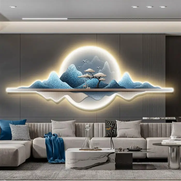 NEW Chinese tree Style acrylic wall decor with LED light wall art for living room bedroom office