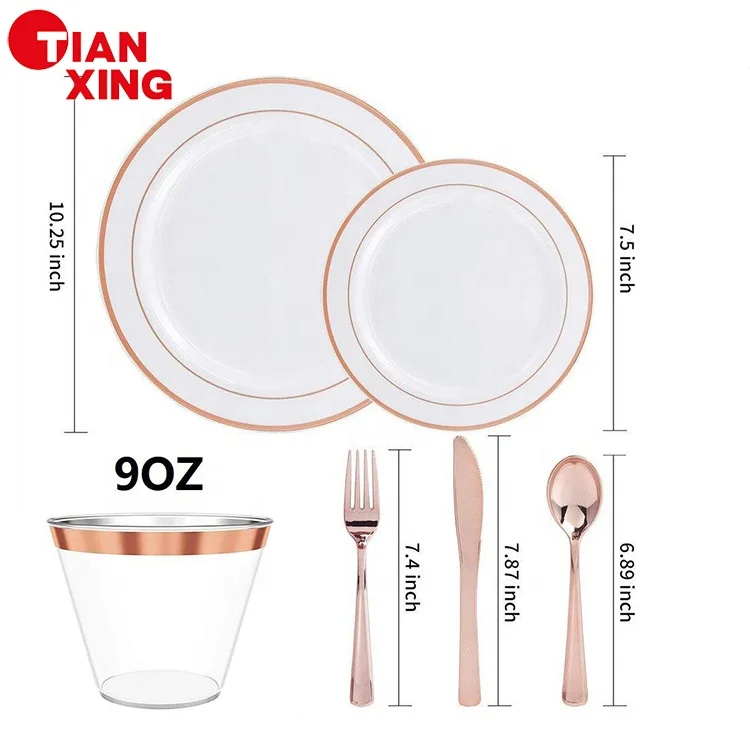 Dinnerware Disposable Gold Charger Plate Wine Metal Knives Spoon Cutlery Set Of 25 PS Fruit Dessert Dish For Party Wedding
