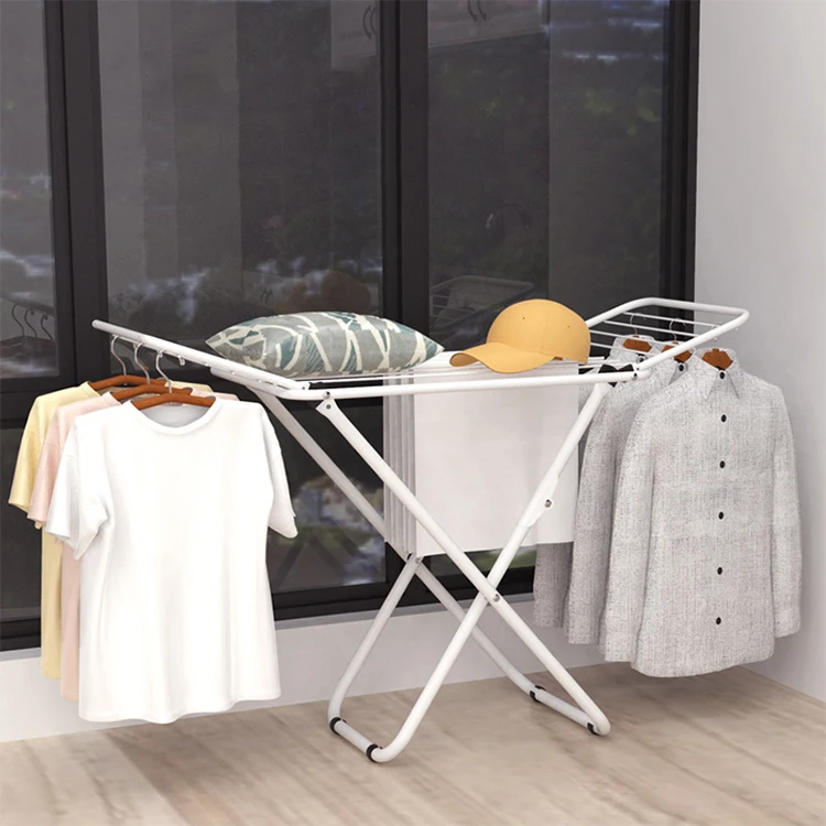 Foldable Space-Saving Metal Laundry Drying Rack Free-Standing Airer with Gullwings Indoor Outdoor Towels Clothes Drying Rack