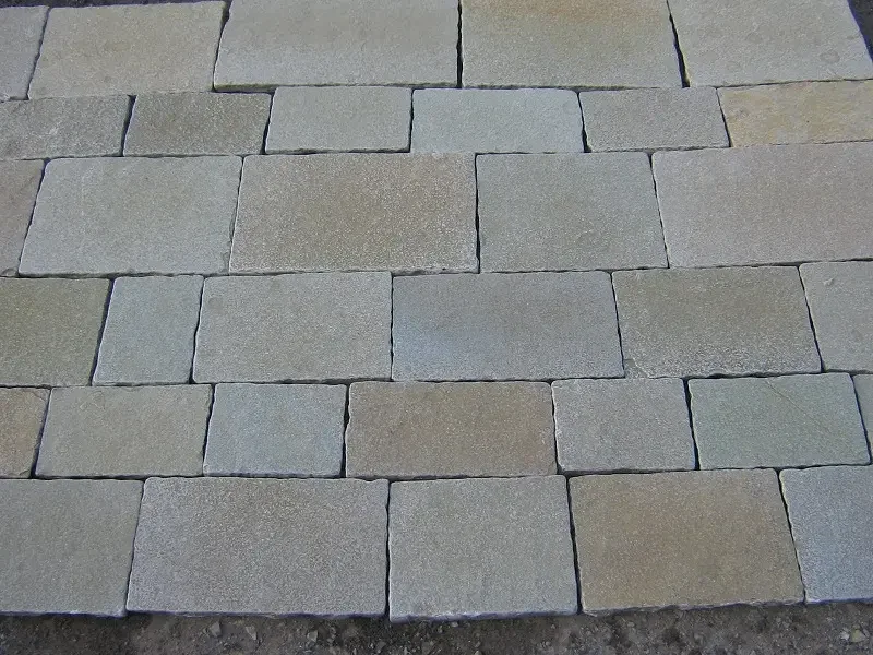 Indian Tandur Yellow Limestone Tumbled Pavers Outdoor Garden Patio Paving Slabs French Pattern Tiles Roman Pattern Flooring