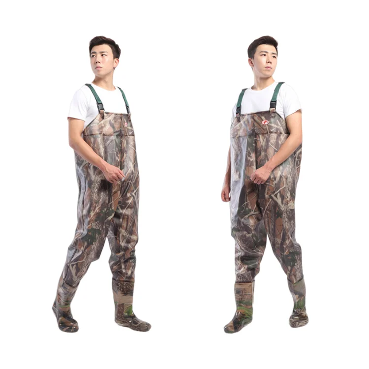 Waterproof Hunting Wader PVC Knitted Fabric Camouflage Chest Fishing Waders With Boots