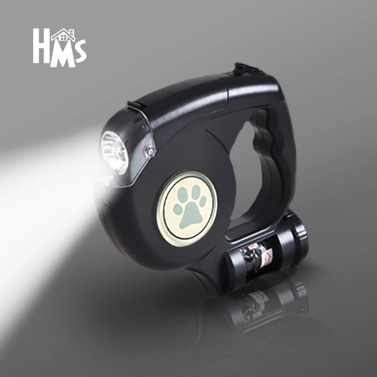 HMS led light portable dog puppy retractable auto recycled pet dog lead leash no collar needed portable With Waste Bag Dispenser