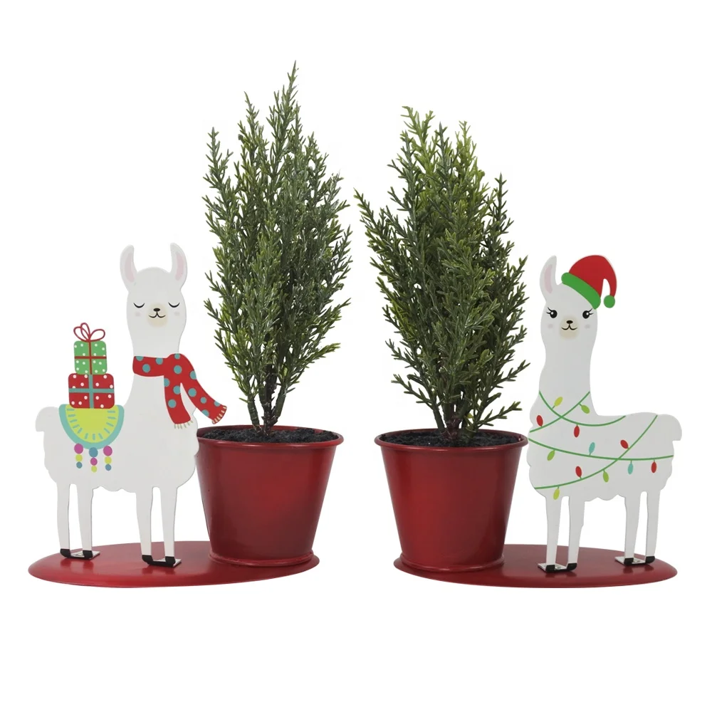Wholesale high quality customized Christmas Decorations Tabletop Metal Flower Pot Artificial Mini Christmas Tree
