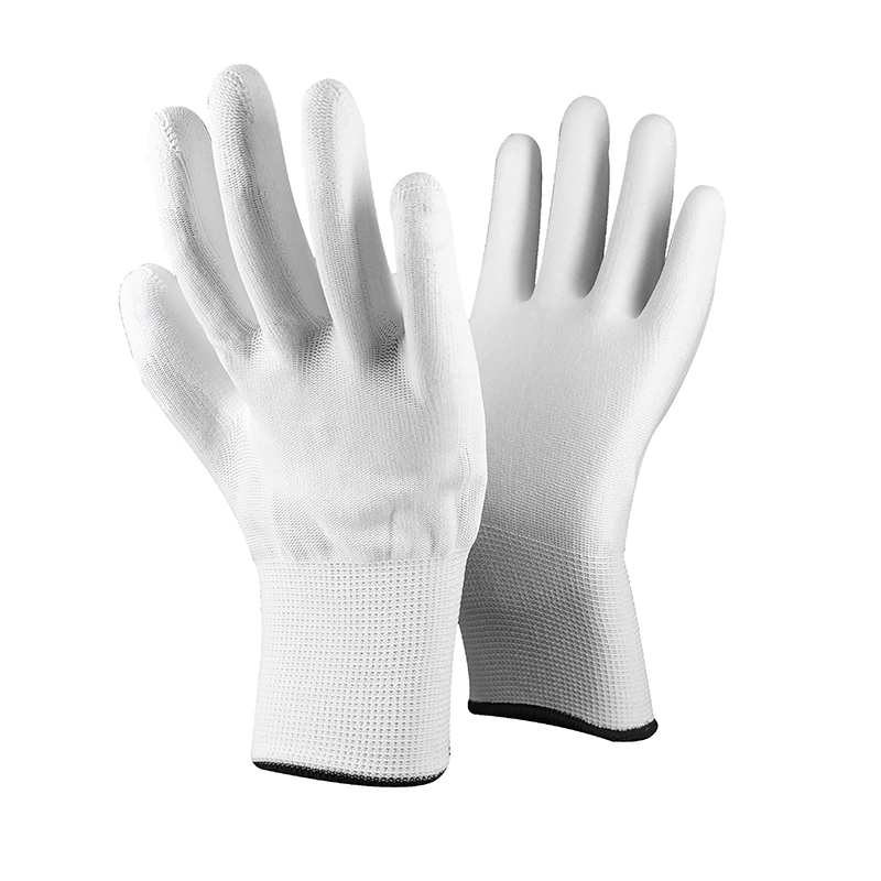 Factory Wholesale Price 13G White Polyester White Coating Finish Pu Coated Work Gloves