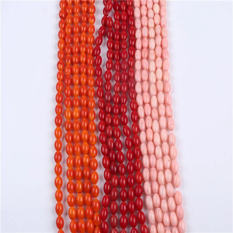 Wholesale 5*8mm rice shape coral strand for jewelry making