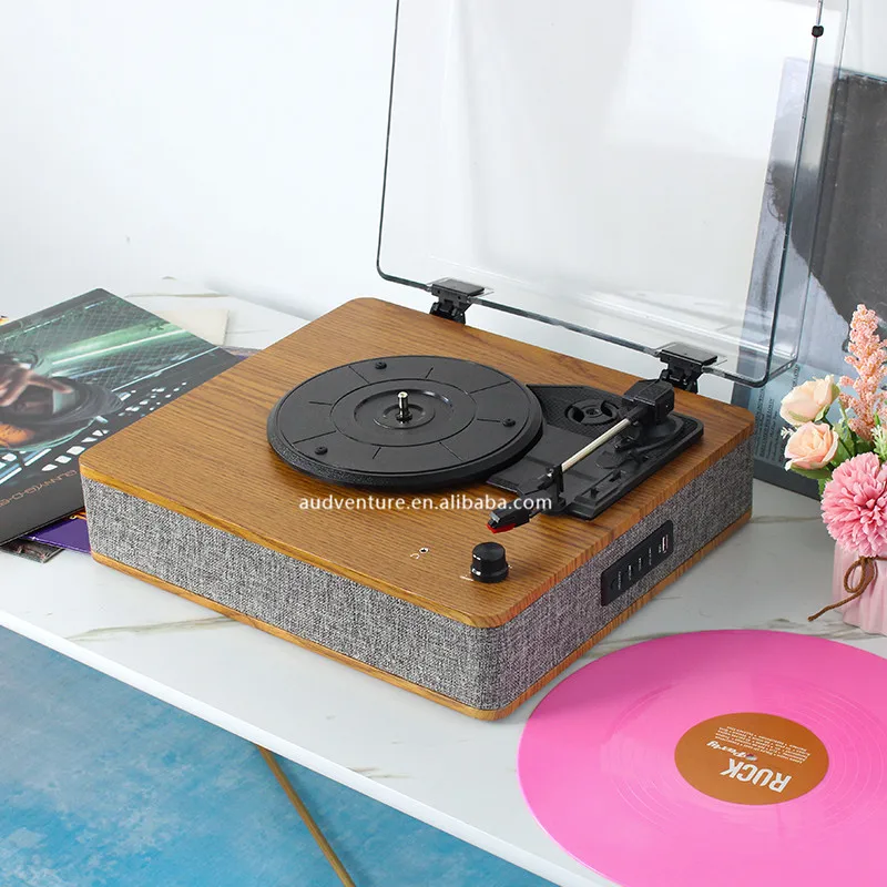 Best price Dust cover vinyl record player Acrylic transparent cover wooden turntable vinyl record player built in speaker