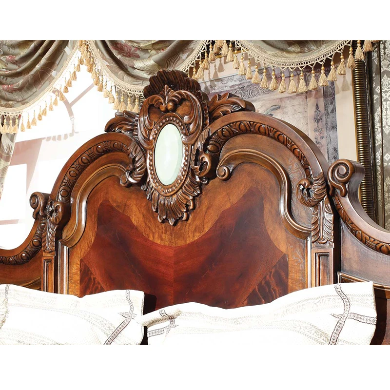 
Hand carve luxury French fashion wood double soft back bed designs GH14.1 