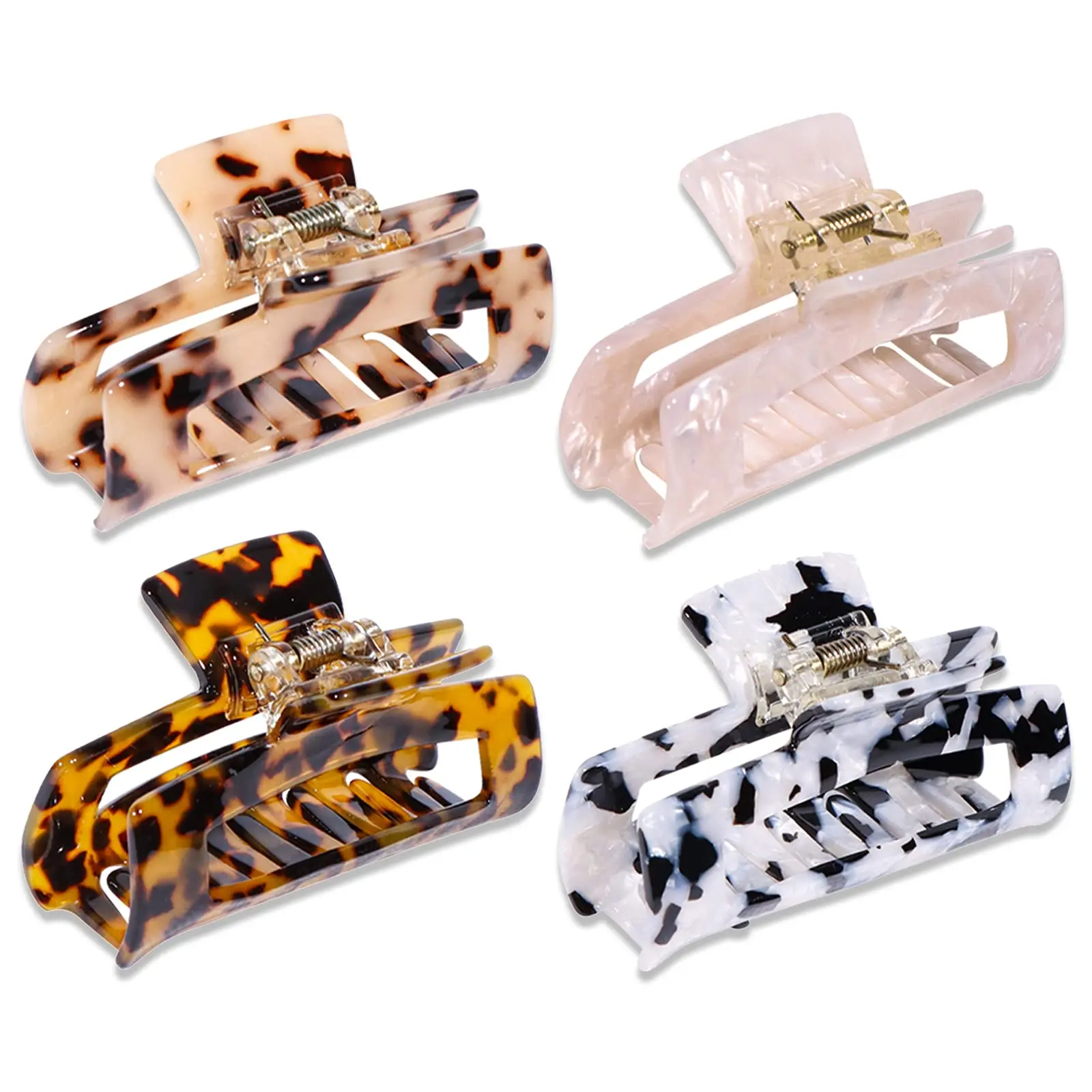 4PCS Hair Claw Clips Acrylic Hair Banana Barrettes Celluloid French Butterfly Jaw Clips Leopard print Stylish Hair Accessories