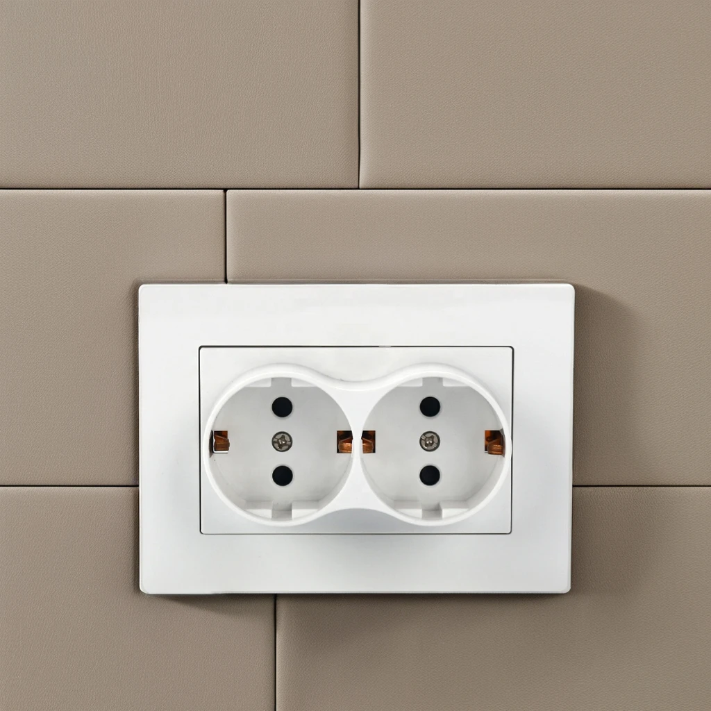 120*86 Double German Wall Sockets 16A Standard Grounding Wall Socket with 2 AC Outlets NFC Network for Home Office Hotel