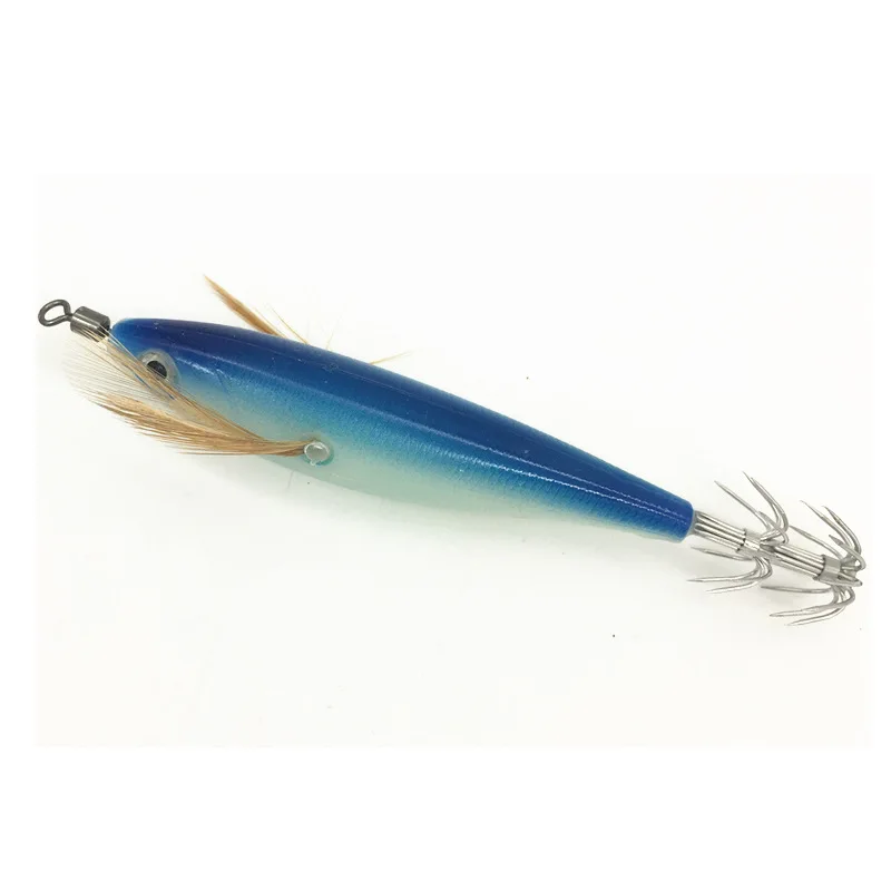 New 3+7 OEM 10cm 9g Glow Wooden Shrimp squid cuttlefish bait with japan tube hook Light Up Prawn Live Shrimp Fishing Lures