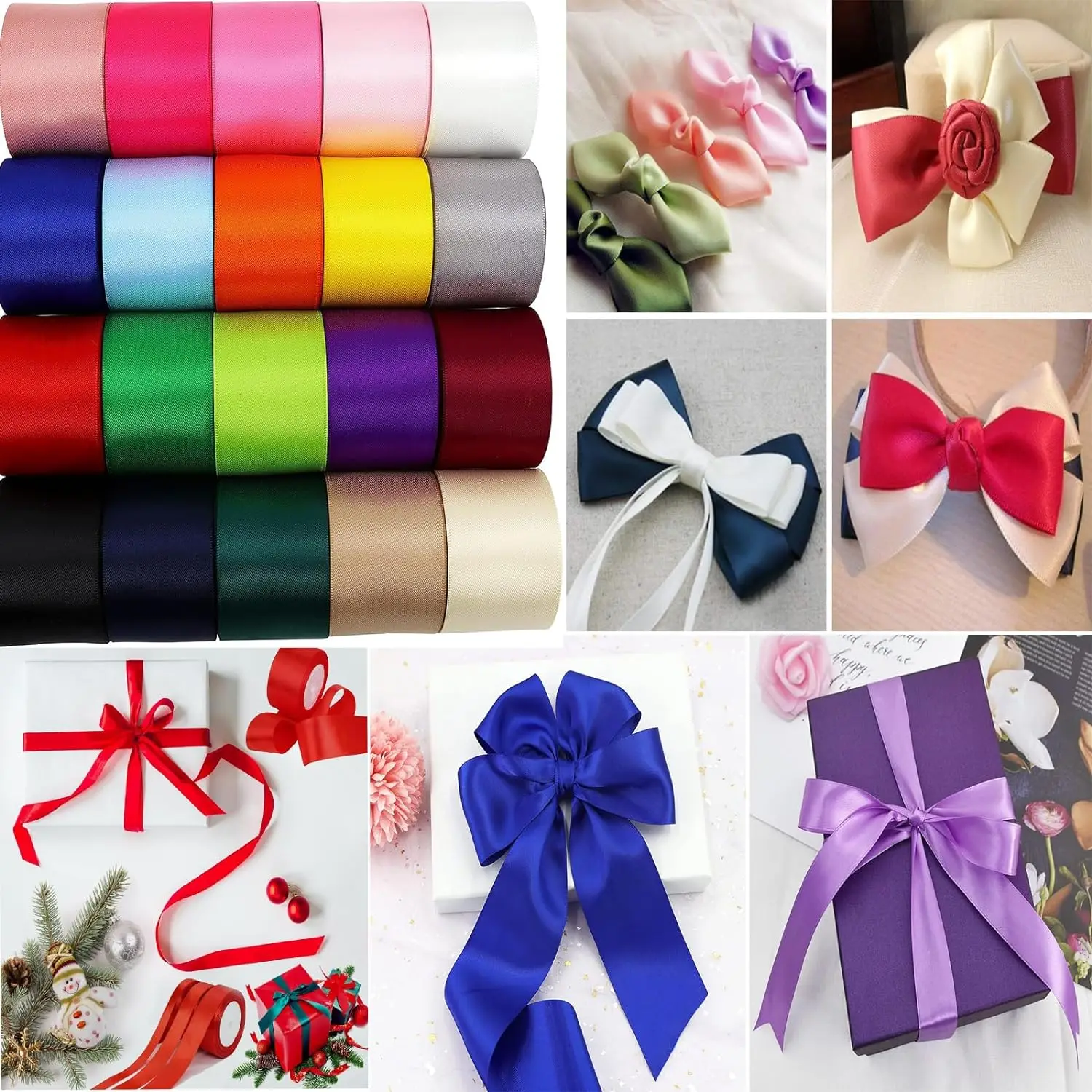 Gift Wrapping 22M 2Inch Ribbon Red Single Side color Satin Ribbon Hair Bow Floral Wed Car Solid Large Decor packaging Ribbon