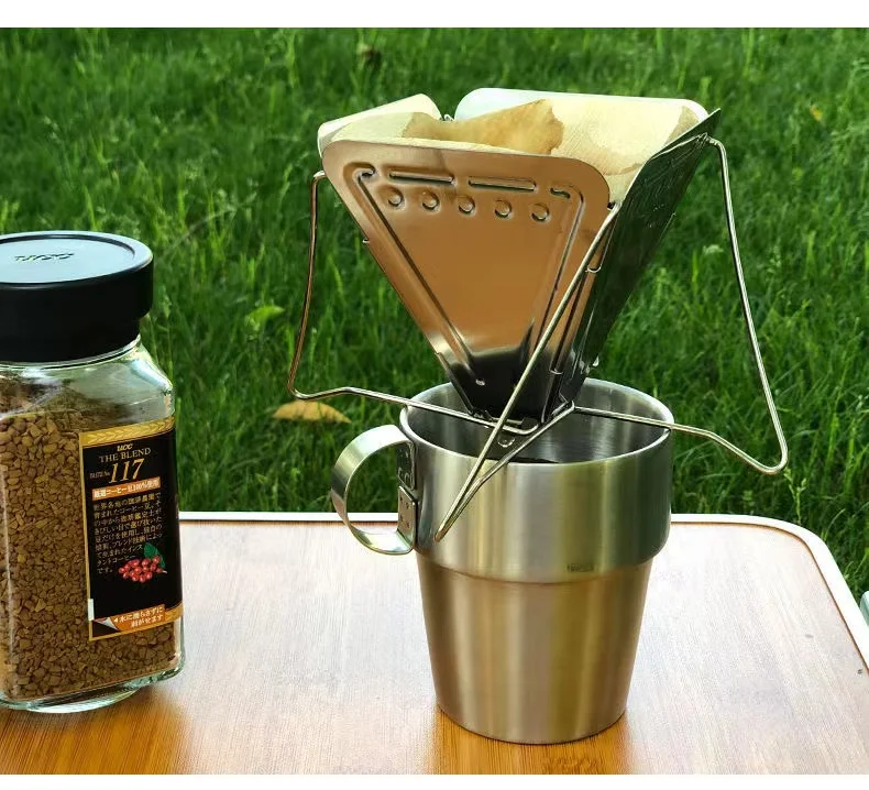 Custom Espresso Tool Stainless Steel Foldable Cone Drip Coffee Funnel Filter