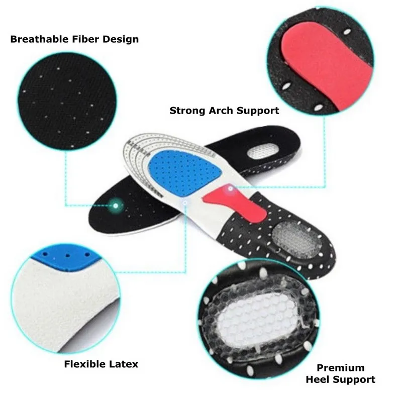 Premium Silicone Comfort Gel Sports Inserts Insoles for Men & Women Orthotic Cushion Arch Support Shoe Insert Plantar Fasciitis
