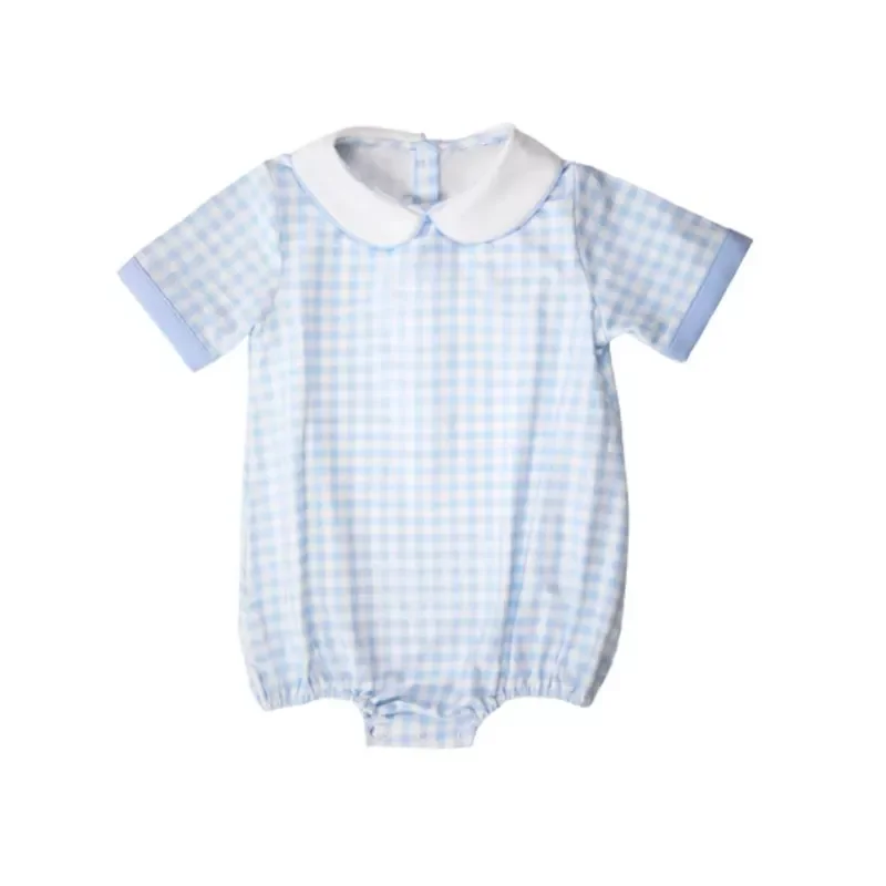 Personalized Unisex Baby Bubble Romper Monogram Baby Knit Pink Gingham Bubble Romper