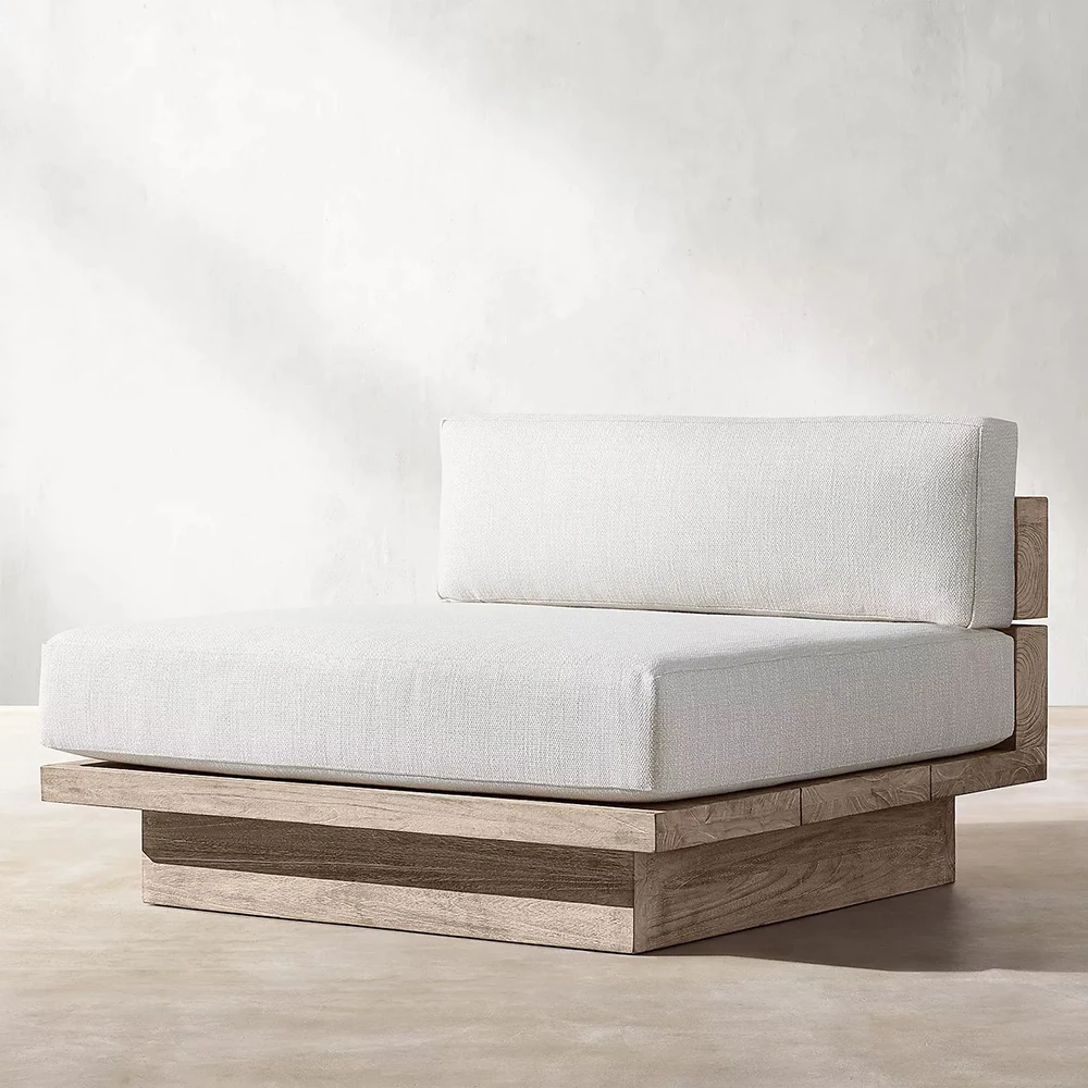 Factory Custom Modern Natural Weathered Outdoor Sectional Teak Modular Sofa Set Patio Solid Teak Wood Furniture for Hotel Villa