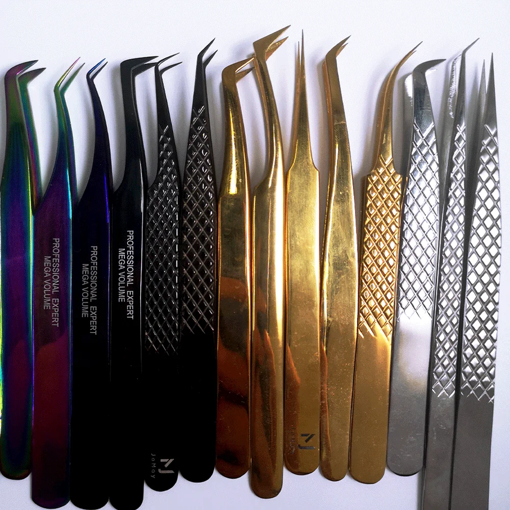 Jomay 2021 черный изолирующий удлинитель для ресниц с индивидуальным логотипом, пинцет из нержавеющей стали для объемных ресниц в розовом золоте