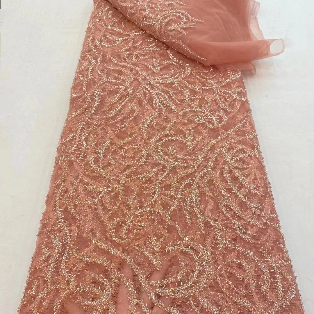 Border color beads sequins lace fabric embroidery for sale