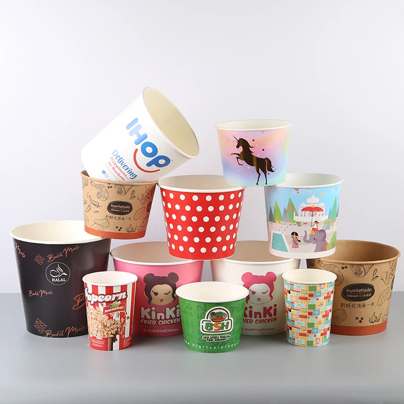 chocolate paper bucket Wholesale disposable custom takeout printed food packaging popcorn paper bucket