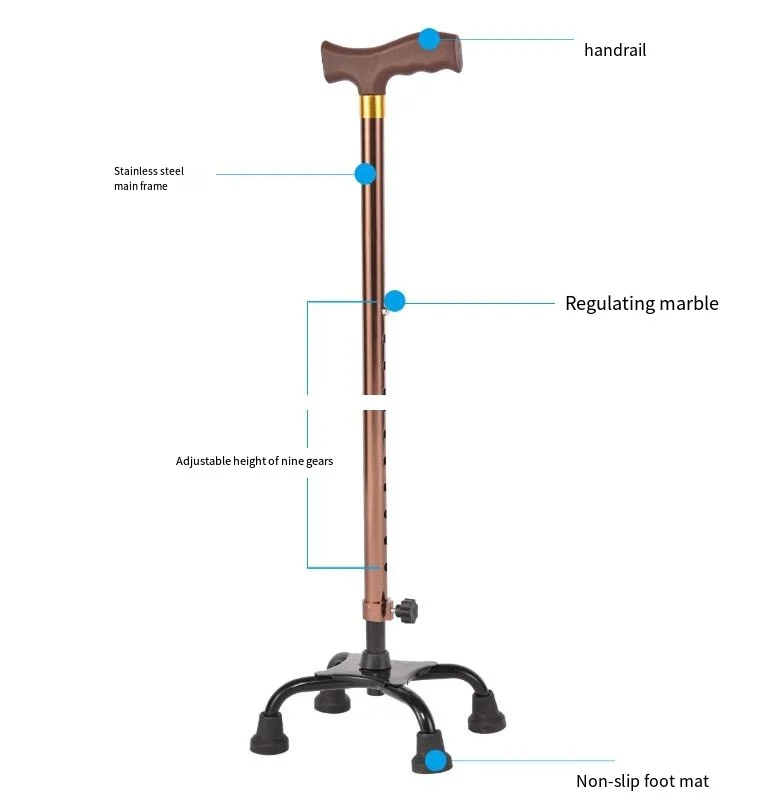 2024 new Aluminum alloy Steel four-claw walking stick hiking telescopic cane elderly adjustable Walking Crutch