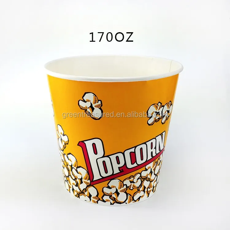 Green Treasure Large Big Size Costom Paper Tub Cup 64oz 85 OZ Paper Fried Chicken Popcorn Bucket with Lid