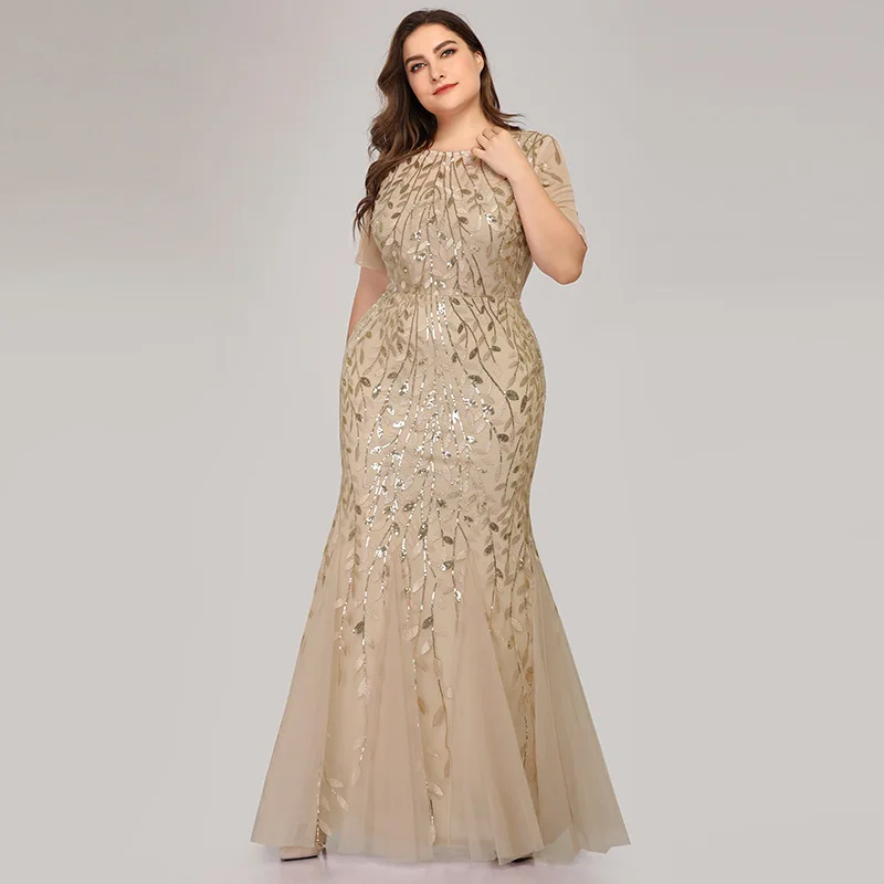 
Ever-pretty Women Floral Sequin Print Fishtail Tulle Plus Size Evening Dresses 