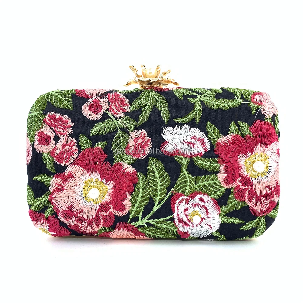 OC4386 Online shopping wholesale new design clutch bags  embroidery flower evening bag ladies