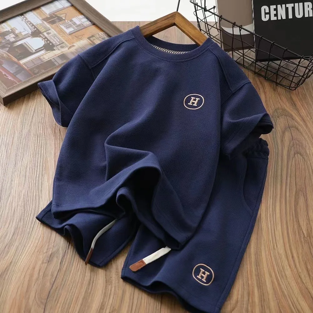 Conyson Baby Girl Waffle Clothes Set Solid O Neck T-shirt and Shorts Suit Children Boy Fashion Top Bottom 2pcs Outfits Tracksuit