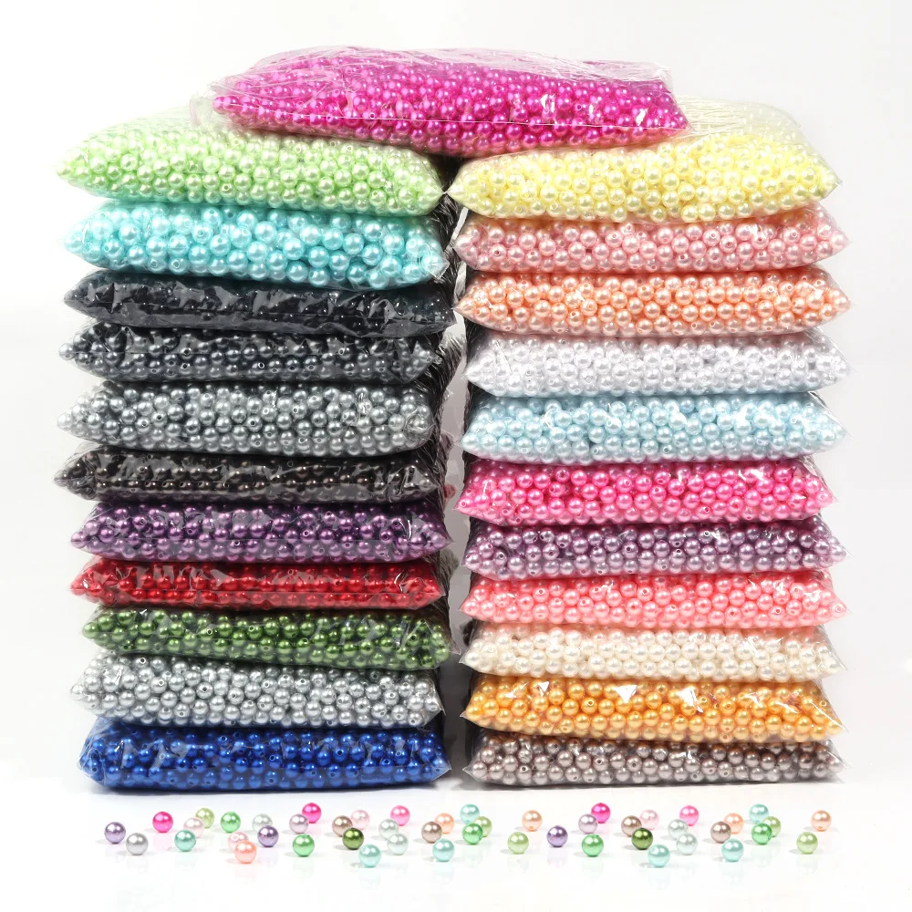 JC Wholesale abs pearl beads 3mm-12mm multi colors  hole imitation plastic beads for jewelry making pearl beads abs