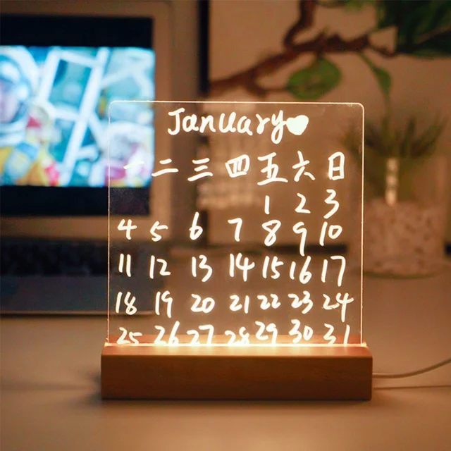 Usb Message Board Light with Pen Creative LED Night Light High Transparent Acrylic Message Board Holiday Light with Base