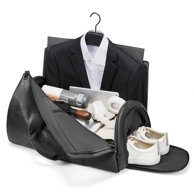 Factory wholesale Black PU leather luggage travel bag business suit bag men Duffel Travelling bag