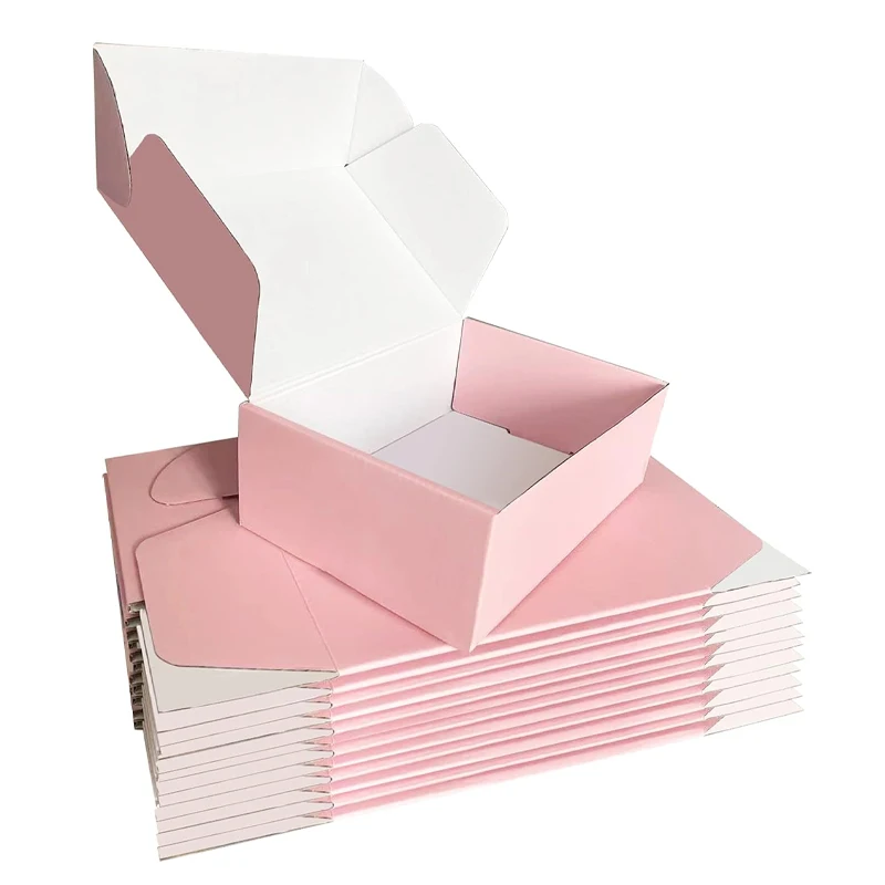 Custom Logo Pink Gift Shipping Box Small Corrugated Mailer Cardboard Boxes For Small Business Packaging With Logo