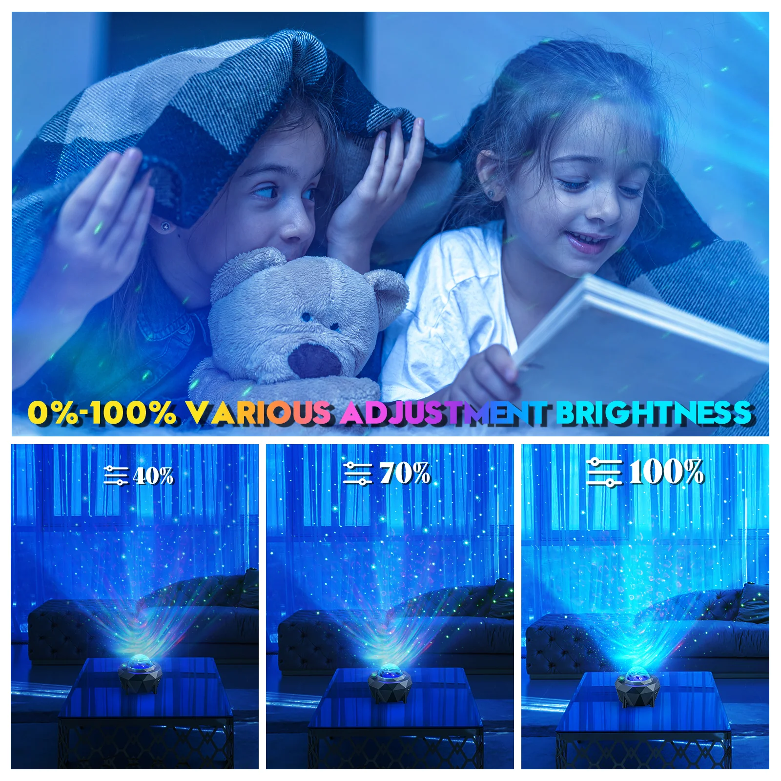 USB RGB LED Star Projector sea wave Projector Night Light for Bedroom Sky with Music Speaker and Remote Control Green Laser