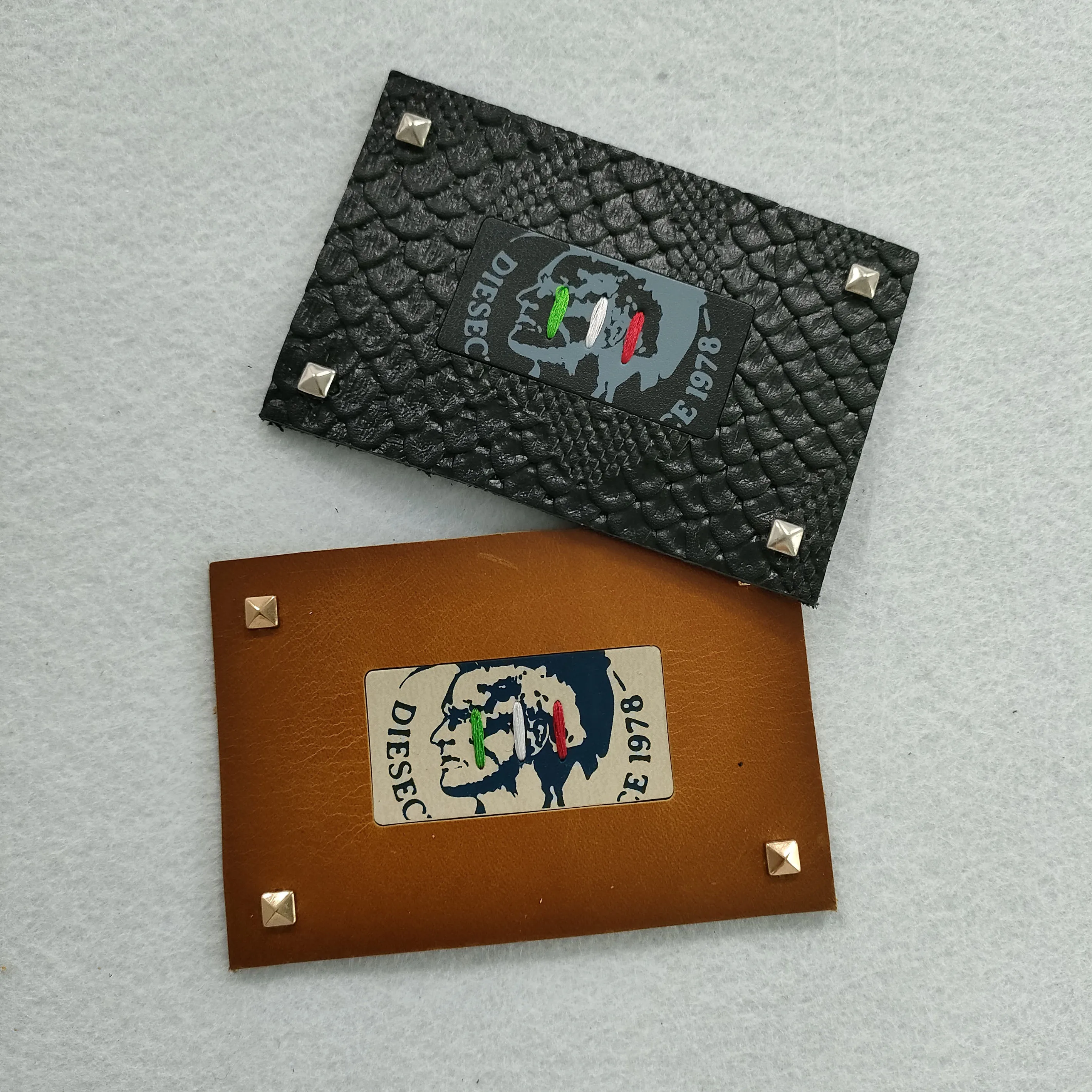 Wholesale real manufacturer free sample leather embossed LOGO denim leather label patch