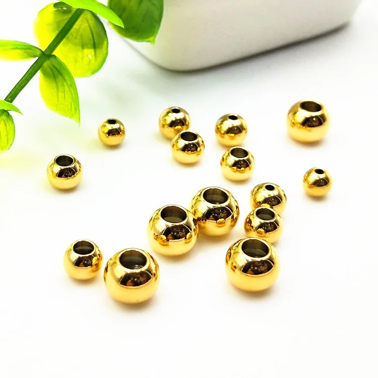 wholesale jewelry accessories findings stainless steel PVD 18K gold plating septum round solid beads DIY jewelry making,2-10 mm