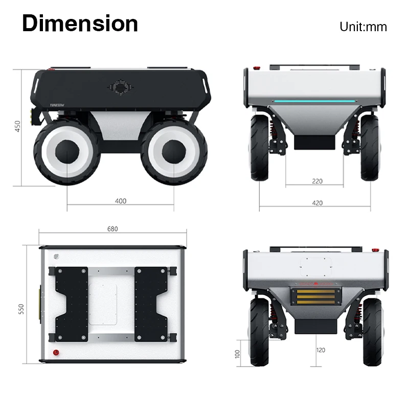 FW-01 4-wheel 5km/h Smart Aluminum Mental Robotic Arm Heavy Lift Mobile UGV Robot Car Wide Chassis Platform Vehicle