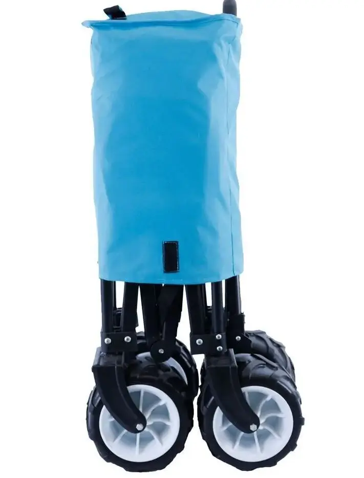 Collapsible Folding Wagon, Heavy Duty Utility Beach Wagon Cart with Side Pocket and Brakes