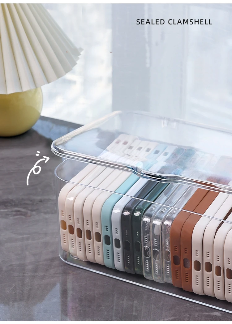 Clamshell Type Dustproof Transparent Storage Box Large Capacity Desktop Debris Arrangement Mobile Phone Storage Cabinet