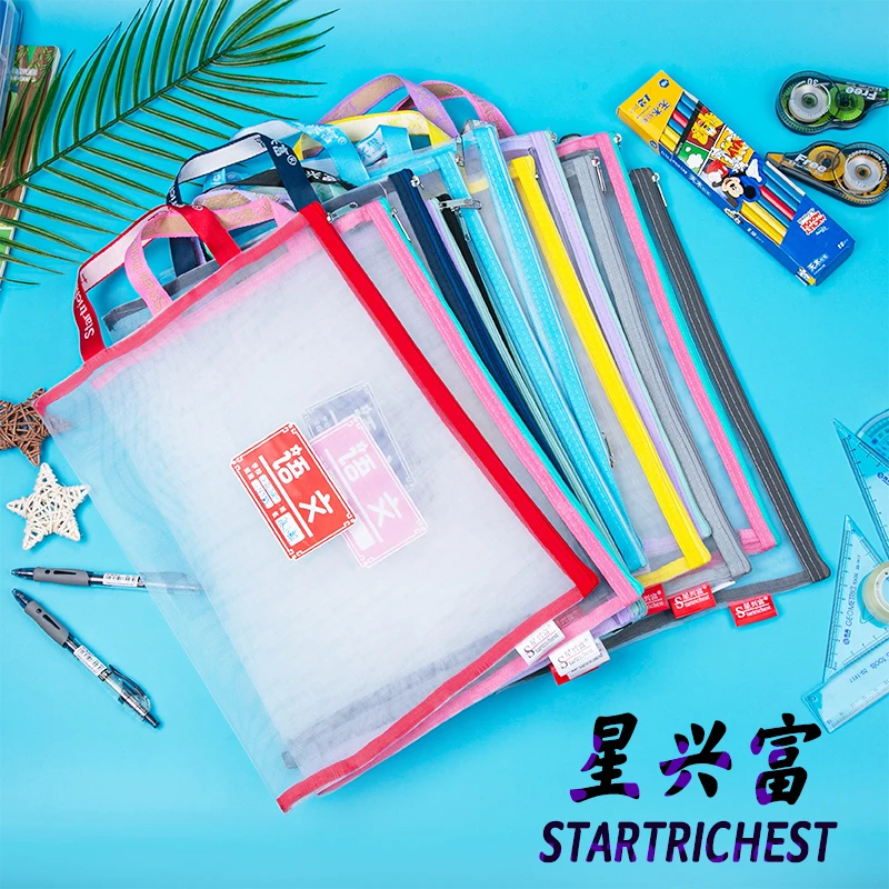 Subjects Textbooks Sorting Bags for USA Students double layer Nylon mesh & Oxford fabric zipper document bag plastic file bag