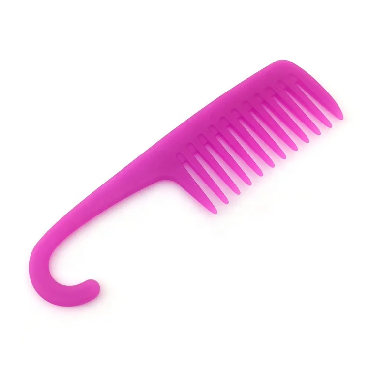 High quality New hook handle wide tooth comb Portable flat comb hairdressing comb with customized logo