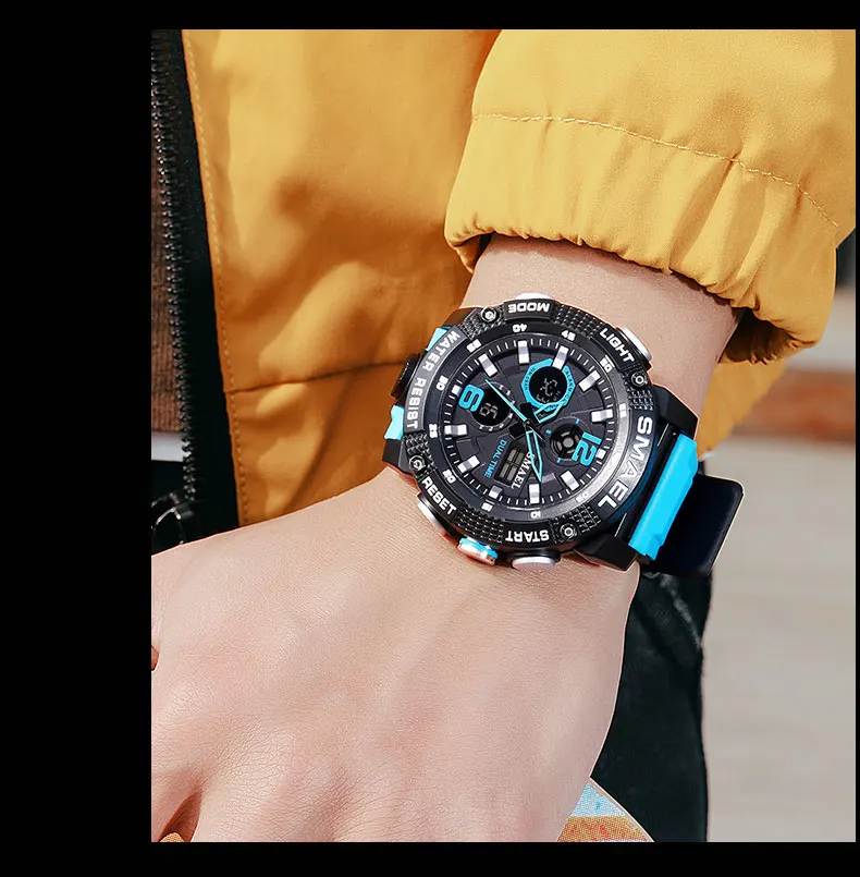 SMAEL 8039 LED Digital Shock Men Analog Quartz Black Gold Electronic Wrist Watch Masculino Waterproof Plastic Sports Watch