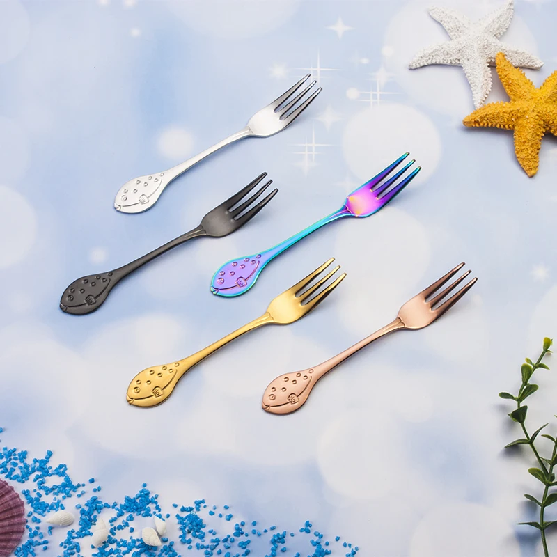 Eco Friendly Stainless Steel Colorful fish shark shape Mini Dessert Fork Small Fruit Fork for events