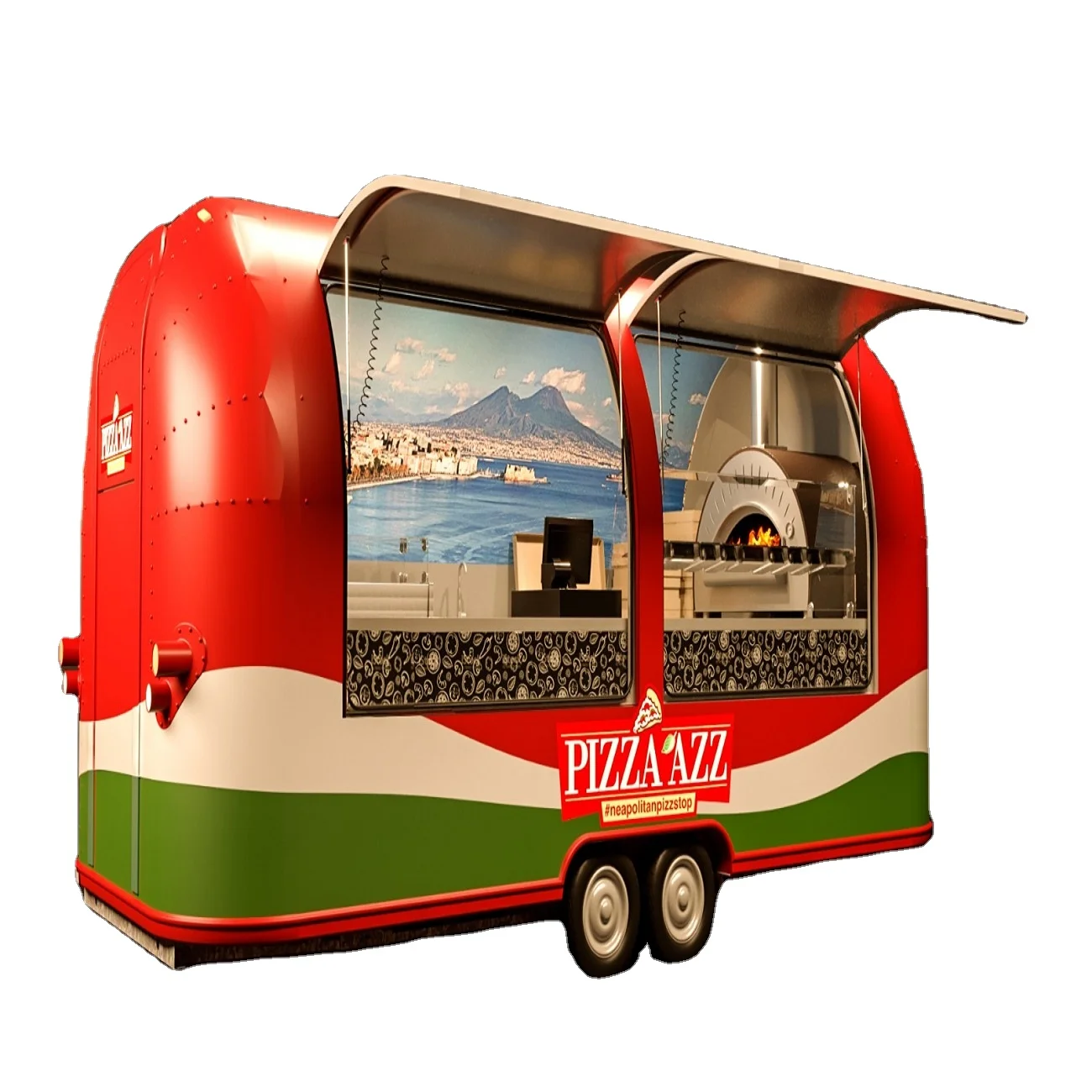 Italian 5x2m gas food truck mobile for baked and fried authentic Neapolitan pizza export street food