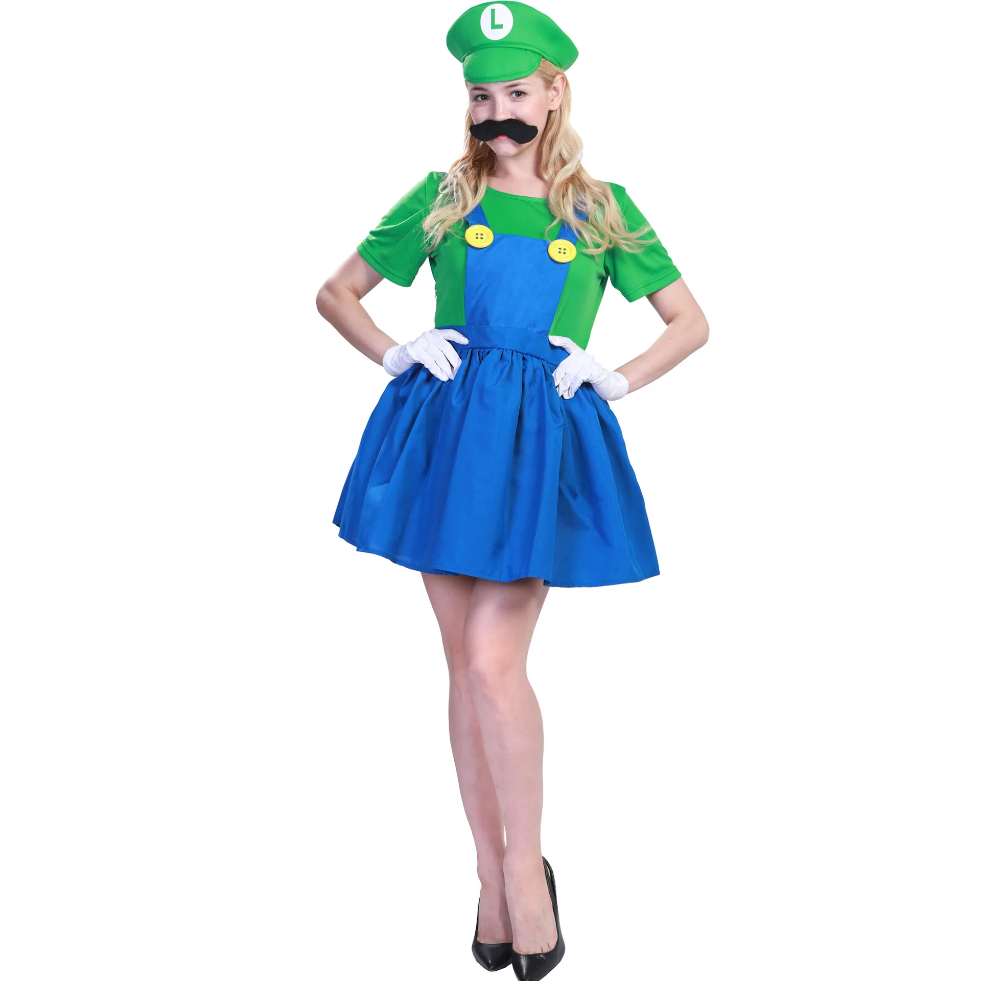 Adult Super Mario Female Luigi Clothes Sexy Plumber Costume With Hat