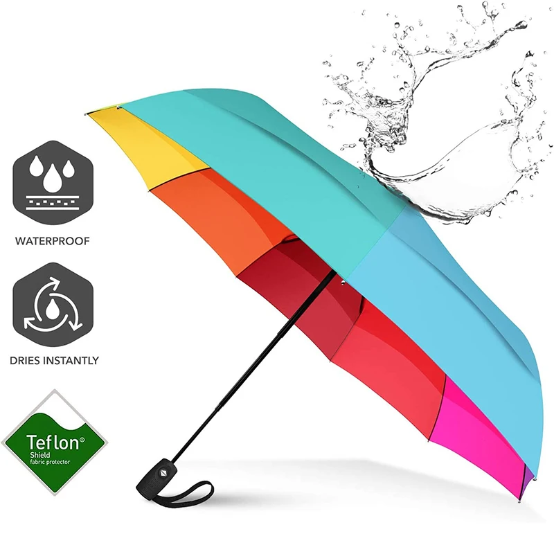 Custom Logo Printing 30inch 190T Uv Protective Auto Open Advertising Golf Rainbow Umbrella