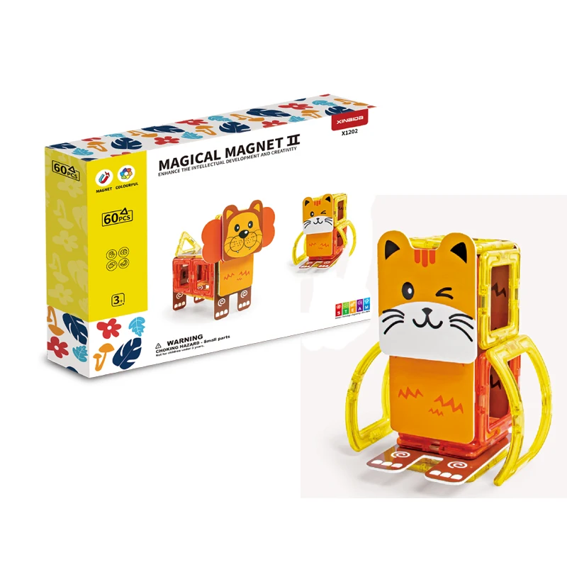 High Quality Safe ABS Plastic 60pcs Magnetic Blocks Zoo Model Constructor Toys for Kids