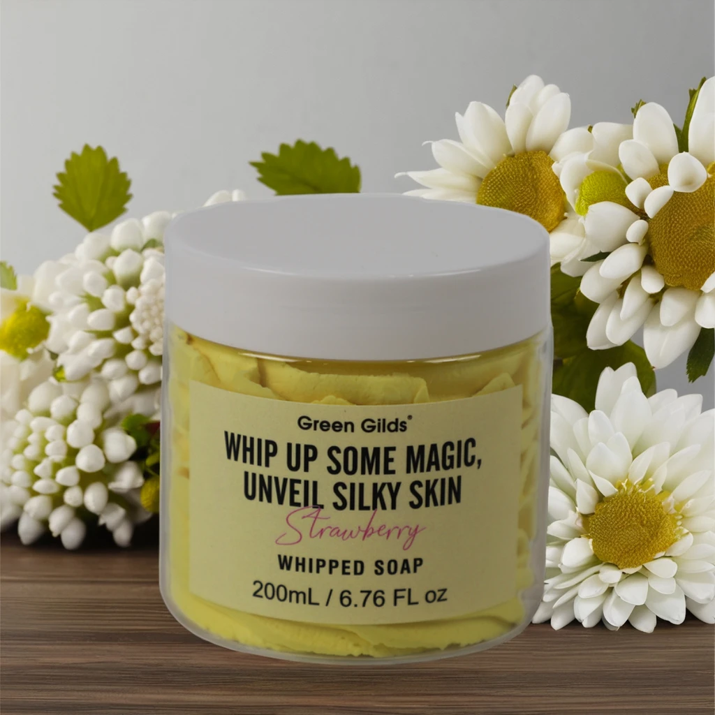 OEM Wholesale Organic Lemon Strawberry Whipped Soap Scrub Vegan Herbal Body Bath Butter for Women Shea Butter Based