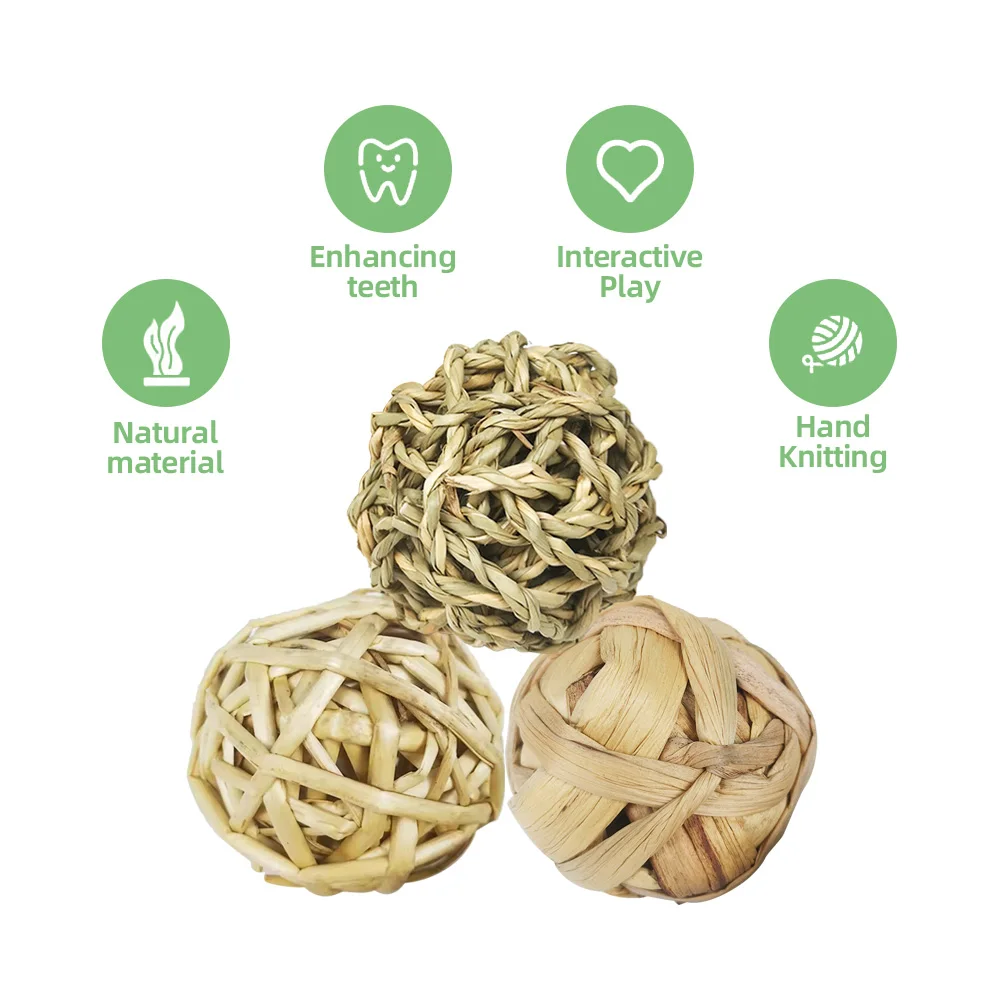 Wholesale Weaving Natural Rattan Grass Ball Chew Toys Rabbit Guinea Pig Parrot Cats Playful Chew Toys