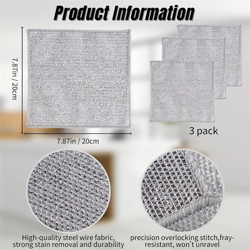 Double Layer Multi-Purpose Non-Scratch Wire Dishcloth Kitchen Cleaning Cloth and Dishwashing Rags