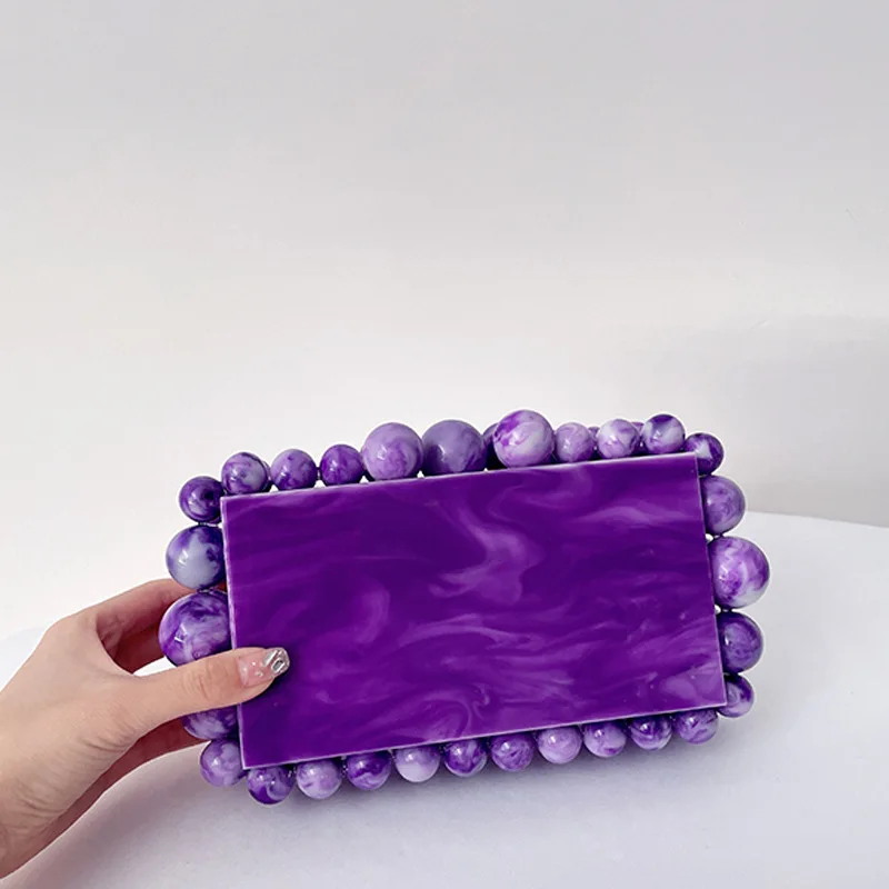 Luxury design box shape pearl acrylic bag clutch fashion small dinner party diamond purses women wedding evening bags for ladies
