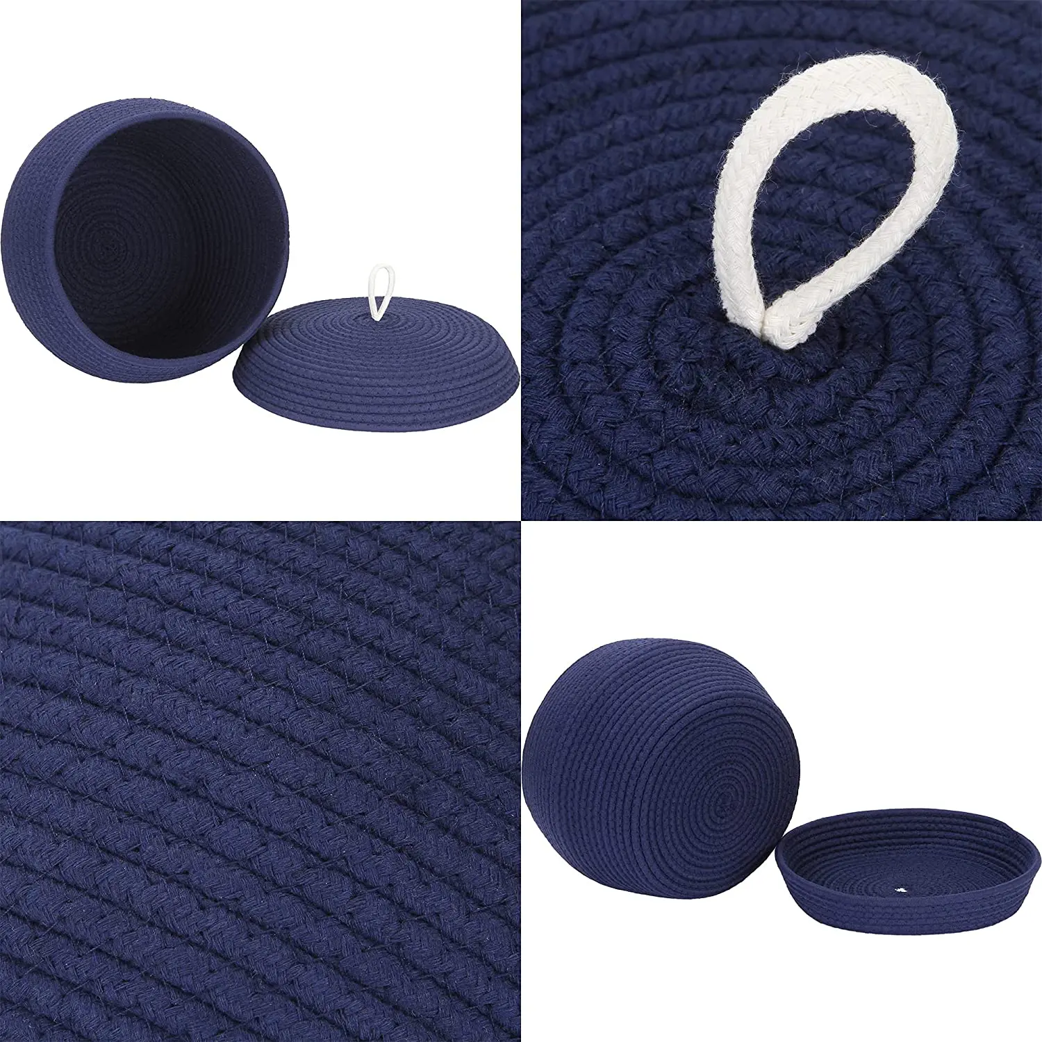 QJMAX Collapsible Decorative Woven Round Cotton Rope Storage Basket With Lid